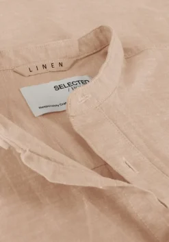 beige selected homme casual overhemd slhslimnew-linen shirt ls band w
