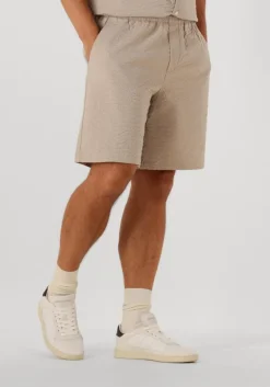 beige selected homme korte broek slhloose-ace seersucker string shorts