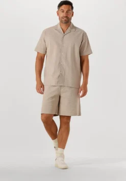 beige selected homme korte broek slhloose-ace seersucker string shorts