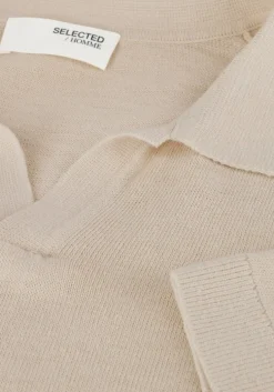 beige selected homme polo slhmattis ss knit sun open polo noos