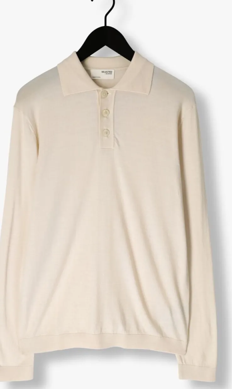 beige selected homme trui slhtray ls knit merino polo