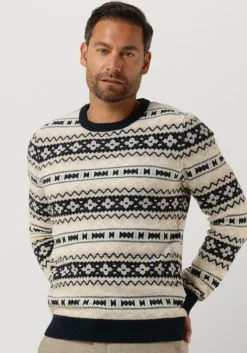 beige selected homme trui faroe ls knit fair isle crew