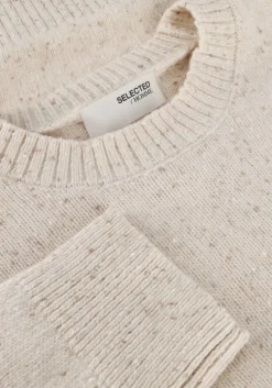 beige selected homme trui slhneil ls knit neps crew neck