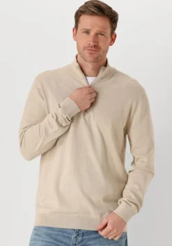 beige selected homme trui slhberg half zip cardigan noos