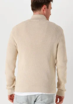 beige selected homme trui slhtheo ls knit structure half zip