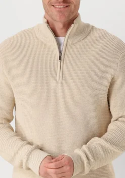 beige selected homme trui slhtheo ls knit structure half zip