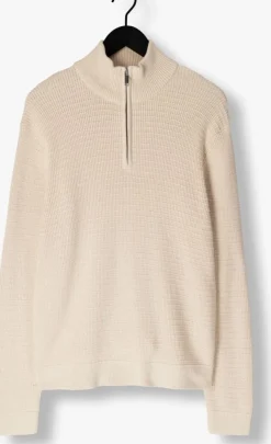 beige selected homme trui slhtheo ls knit structure half zip