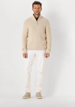 beige selected homme trui slhtheo ls knit structure half zip