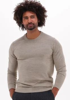 beige selected homme trui slhtown merino coolmax knit crew