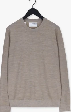 beige selected homme trui slhtown merino coolmax knit crew