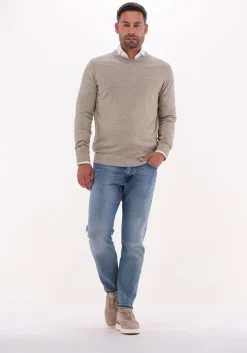 beige selected homme trui slhtown merino coolmax knit crew