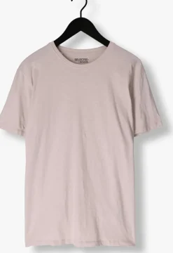 beige selected homme t-shirt slhaspen slub ss o-neck tee noos