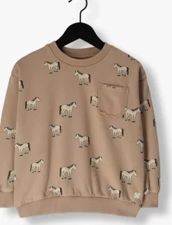 beige sproet & sprout sweater sweatshirt pocket horses print