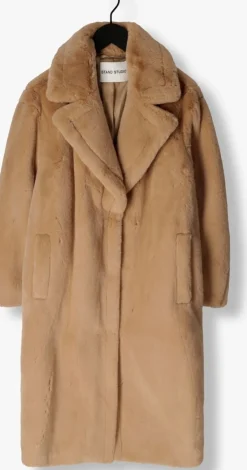 beige stand studio faux fur jas maria coat soft
