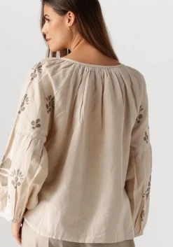 beige summum blouses longsleeve top linen heavy embroidery