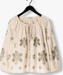 beige summum blouses longsleeve top linen heavy embroidery