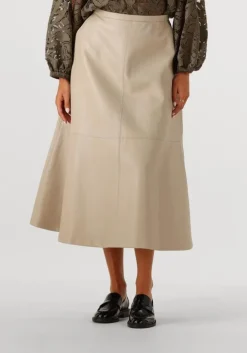 beige summum midirok skirt faux leather