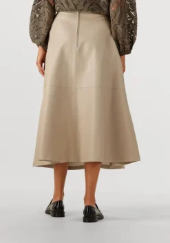 beige summum midirok skirt faux leather