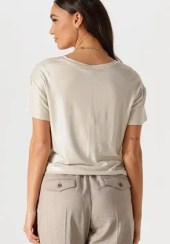 beige summum t-shirt v-neck top metallic coated jersey
