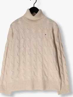 beige tommy hilfiger coltrui soft wool cable roll-nk sweater