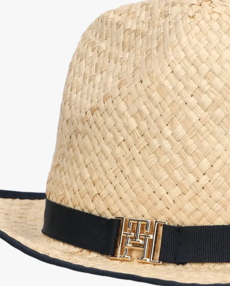beige tommy hilfiger hoed beach summer straw fedora hat