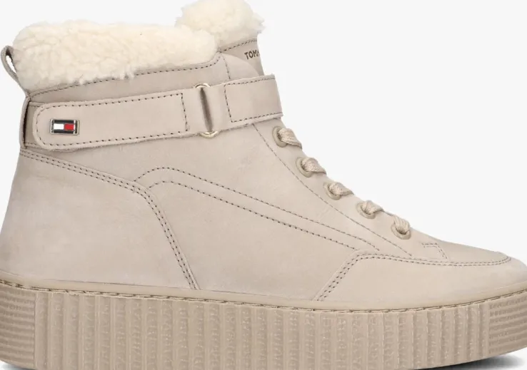beige tommy hilfiger hoge sneakers faux fur low lace-up