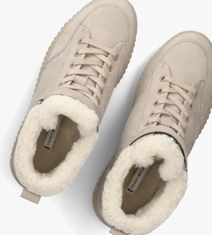 beige tommy hilfiger hoge sneakers faux fur low lace-up