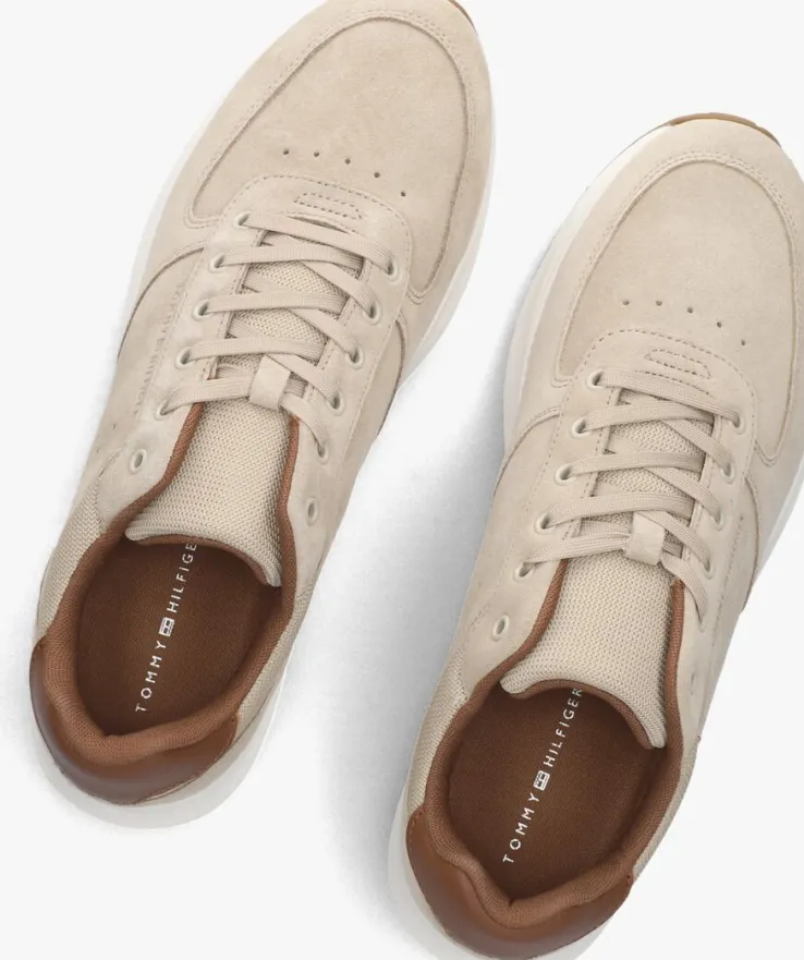 beige tommy hilfiger lage sneakers premium suede hybrid