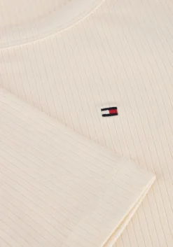 beige tommy hilfiger top slim 5x2 rib o-nk ls
