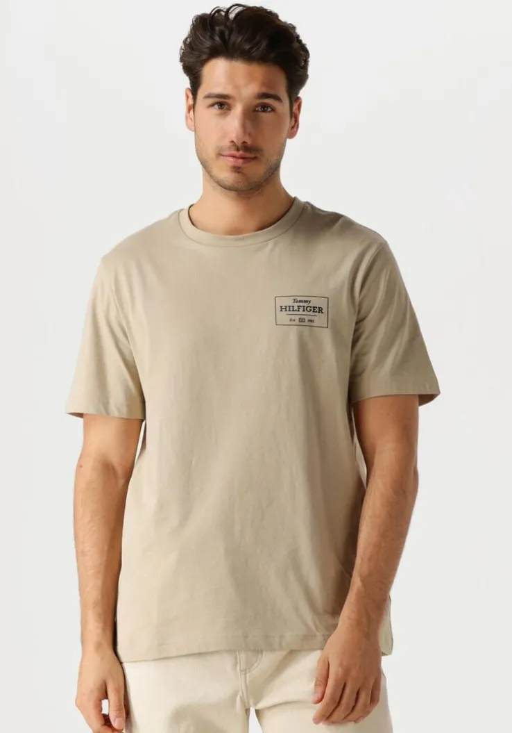 beige tommy hilfiger t-shirt monotype printed label tee