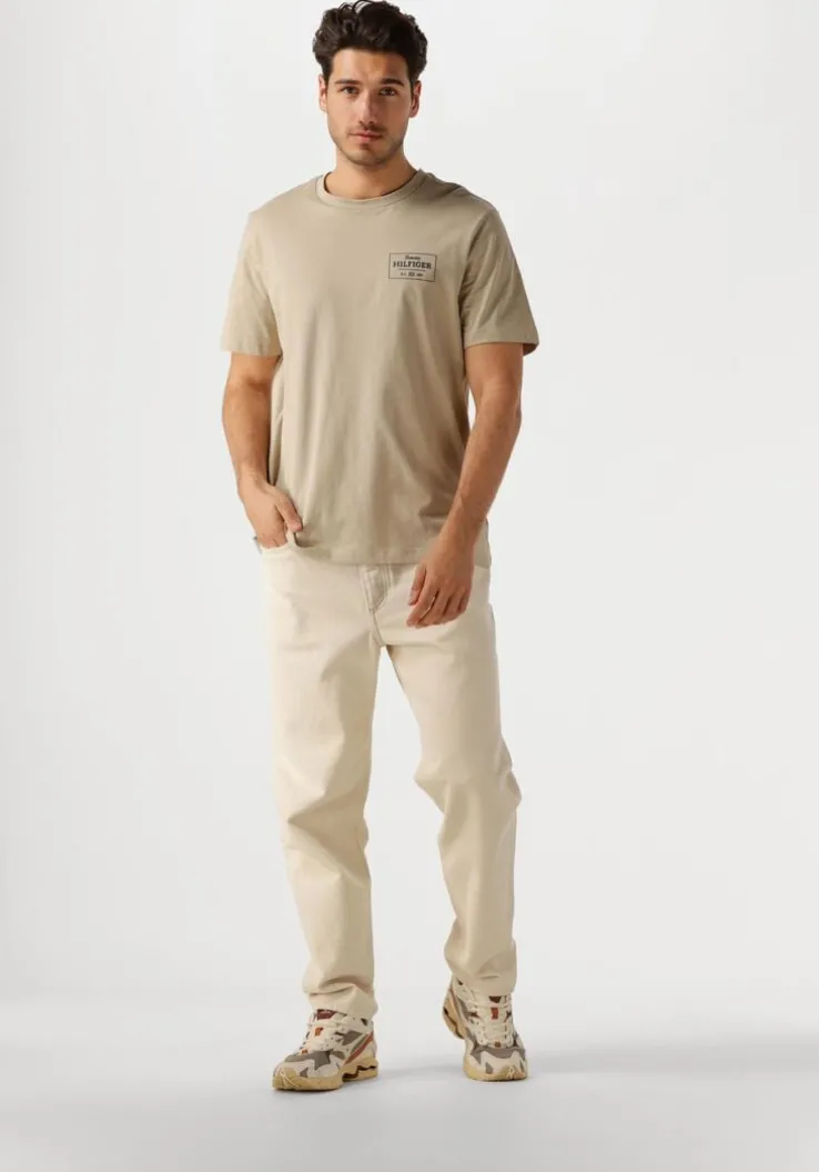 beige tommy hilfiger t-shirt monotype printed label tee