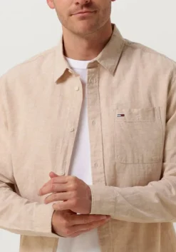 beige tommy jeans casual overhemd tjm reg linen blend shirt