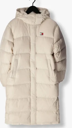 beige tommy jeans gewatteerde jas tjw alaska long puffer
