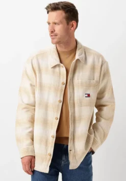 beige tommy jeans overhemden tjm badge check overshirt