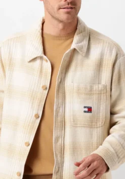 beige tommy jeans overhemden tjm badge check overshirt