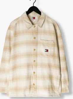 beige tommy jeans overhemden tjm badge check overshirt