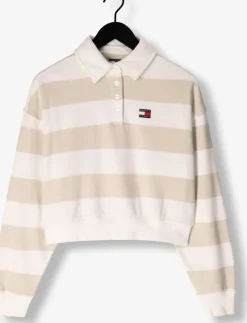 beige tommy jeans tops & t-shirts tjw boxy badge polo hwk