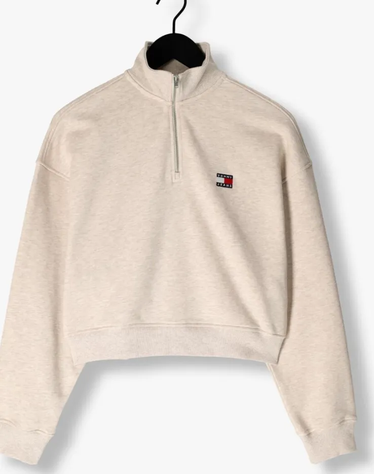 beige tommy jeans trui tjw bxy crp badge 1/4zip