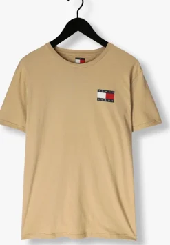 beige tommy jeans t-shirt tjm slim essential flag tee ext