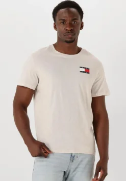 beige tommy jeans t-shirt tjm slim essential flag tee ext