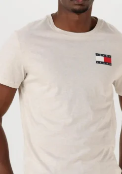 beige tommy jeans t-shirt tjm slim essential flag tee ext