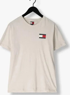 beige tommy jeans t-shirt tjm slim essential flag tee ext