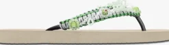 beige uzurii teenslippers macrame green blossom