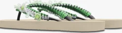 beige uzurii teenslippers macrame green blossom