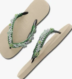 beige uzurii teenslippers macrame green blossom