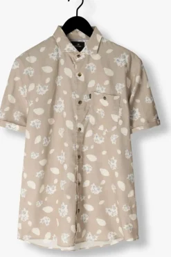 beige vanguard casual overhemd short sleeve shirt printed tencel cotton linen