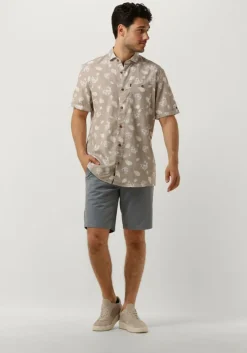 beige vanguard casual overhemd short sleeve shirt printed tencel cotton linen