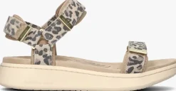 beige woden platte sandalen line suede