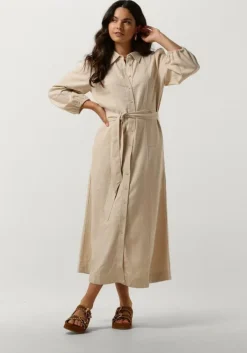 beige y.a.s. midi jurk yasflaxy 3/4 linen shirt dress