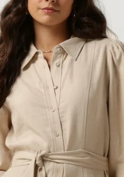beige y.a.s. midi jurk yasflaxy 3/4 linen shirt dress